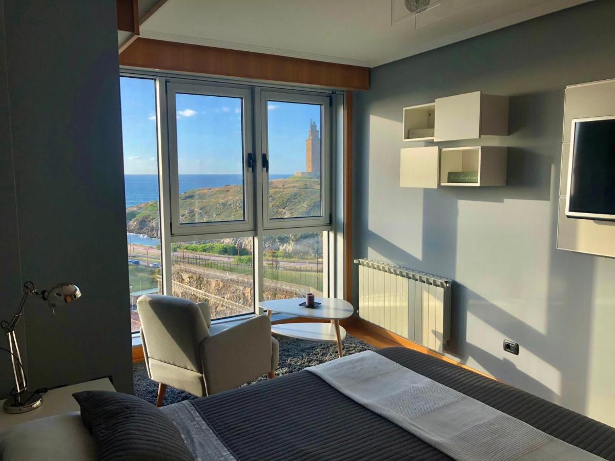 Parking, Vistas Al Mar Y Tres Habitaciones A Coruña Buitenkant foto